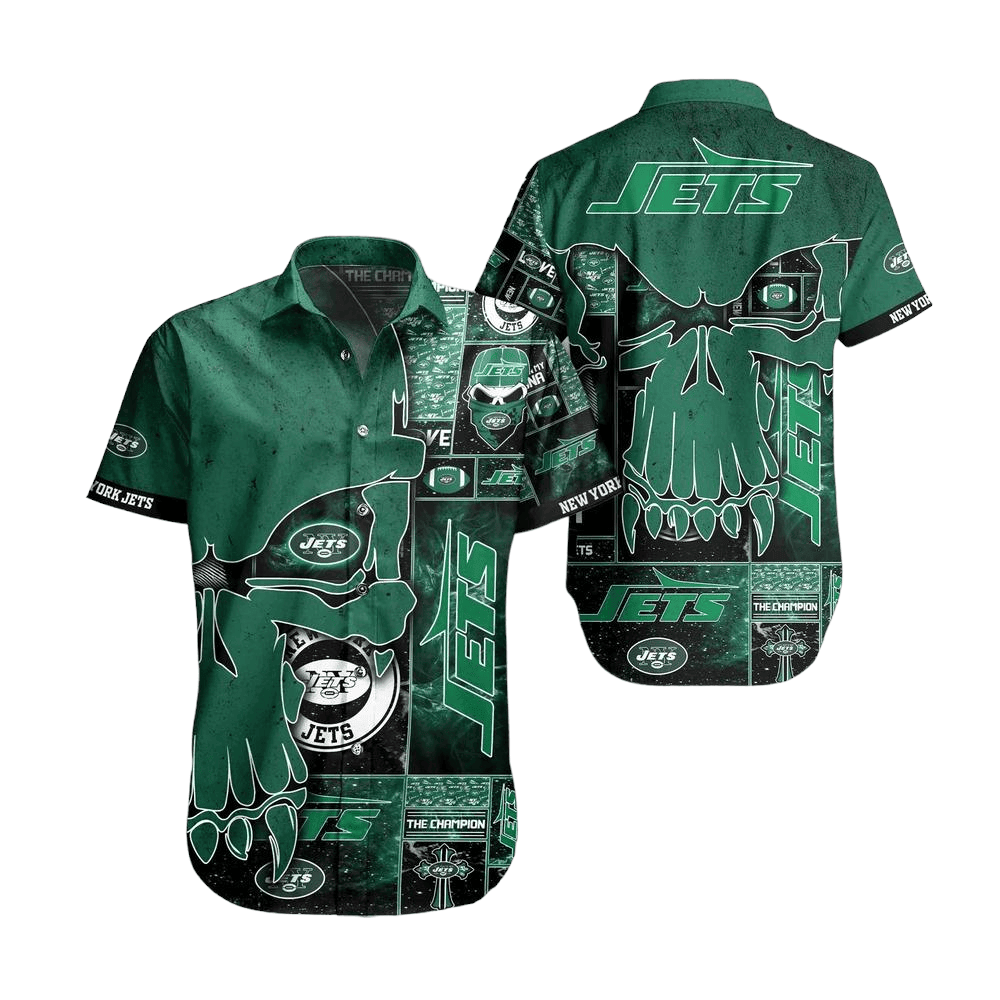 New York Jets Skull Champion Hawaiian Shirt