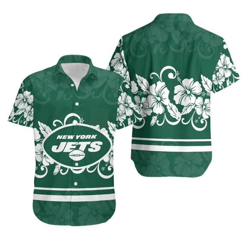 New York Jets Tropical Hibiscus Hawaiian Shirt