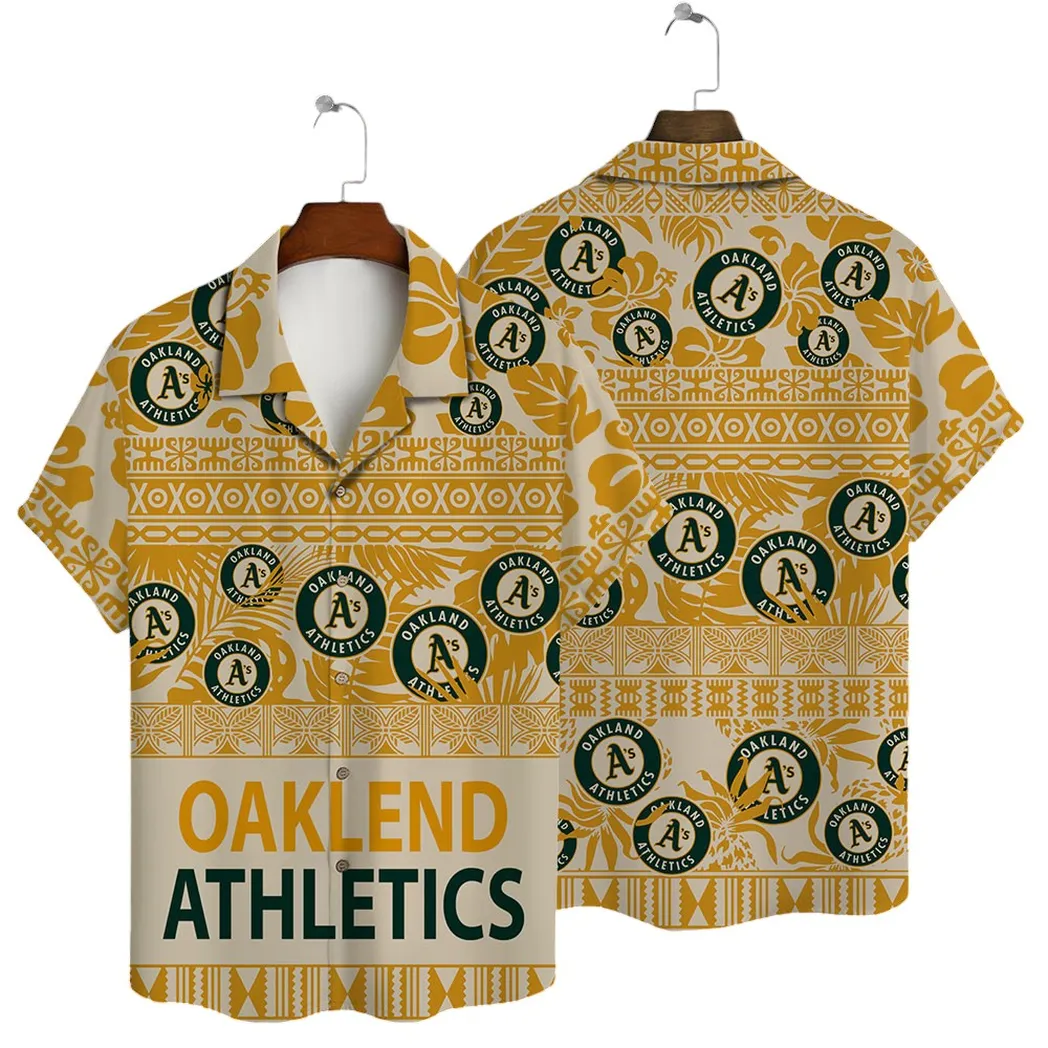 Oakland Athletics Golden Tribal Pattern Hawaiian Shirt