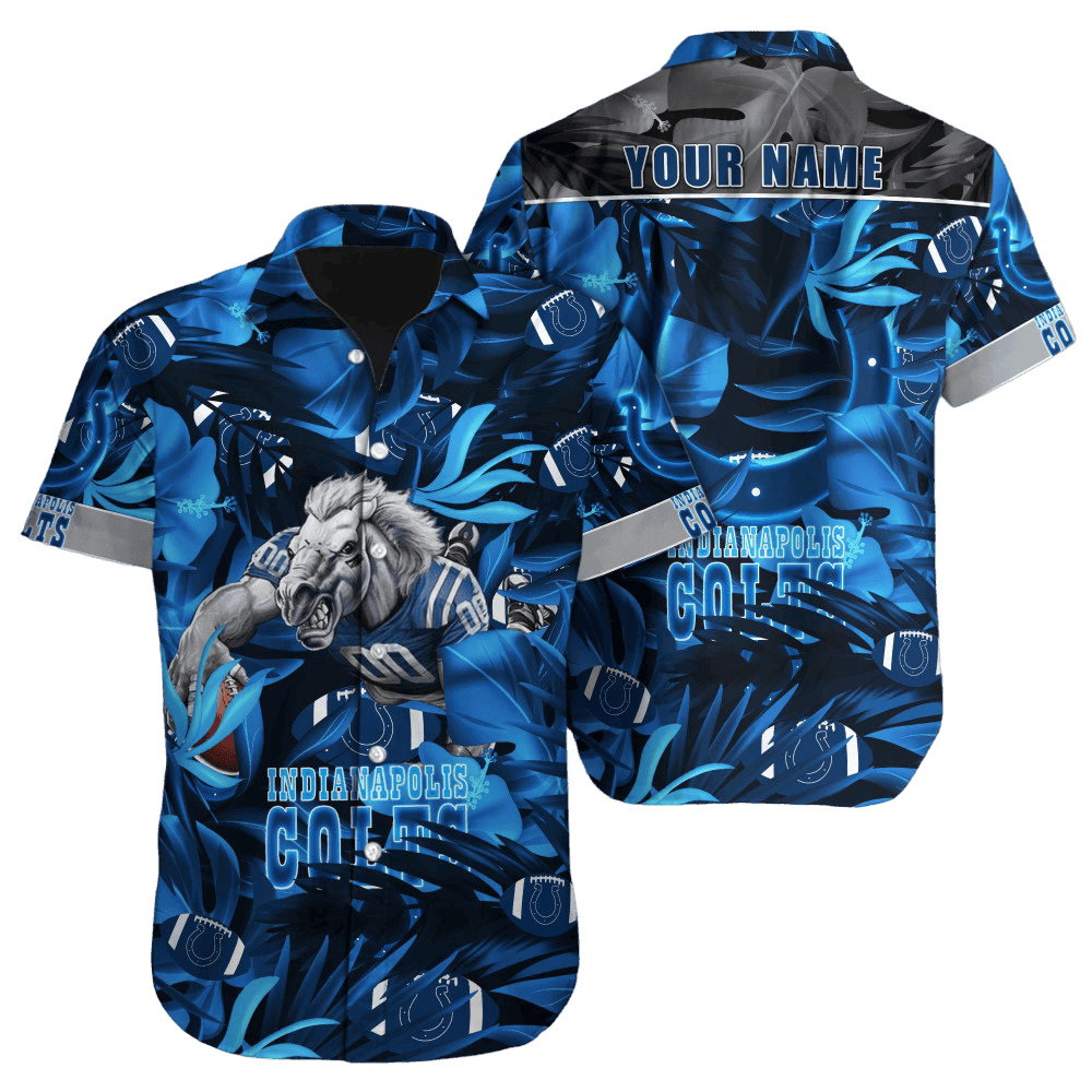 Personalized Indianapolis Colts Blue Wave Floral Hawaiian Shirt