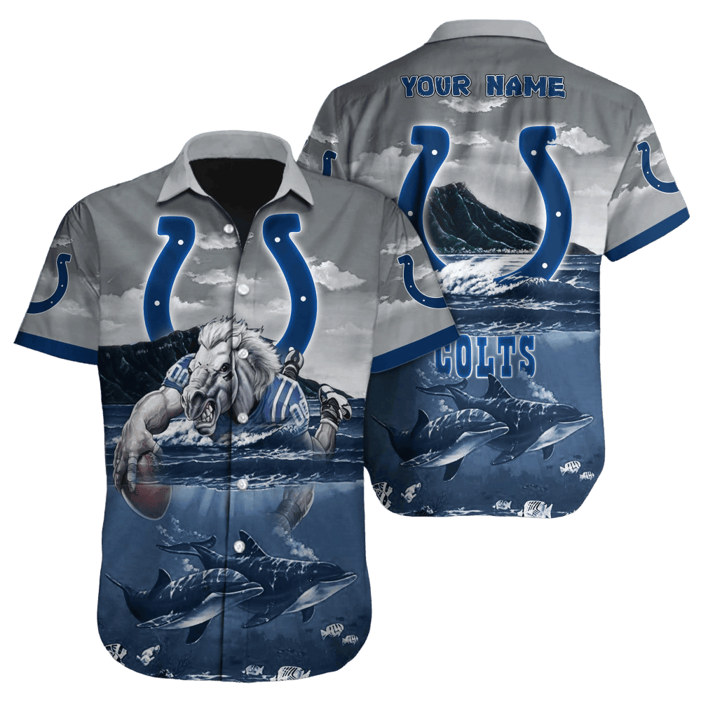 Personalized Indianapolis Colts Sunlit Wave Hawaiian Shirt