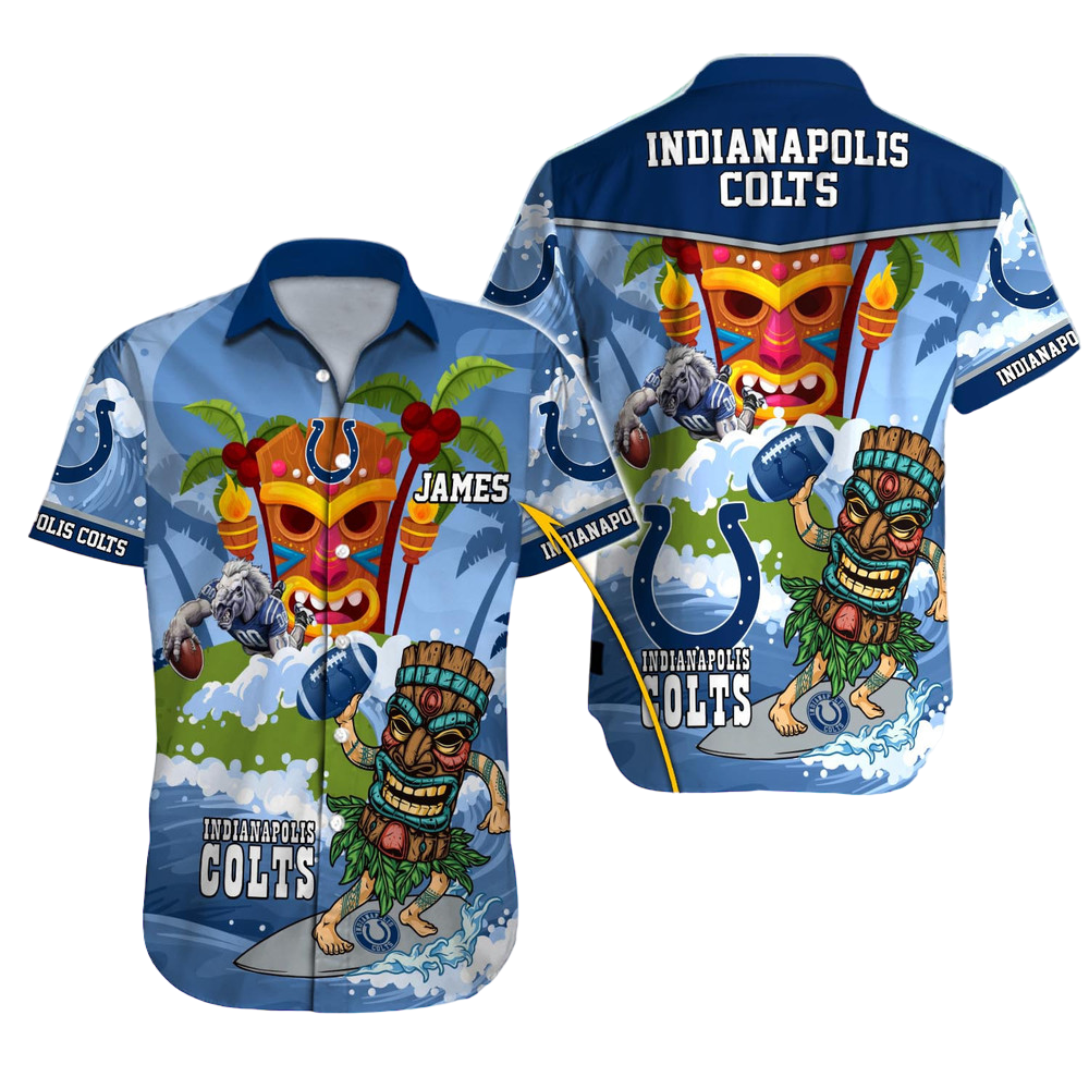 Personalized Indianapolis Colts Tiki Blue Thunder Aloha Shirt