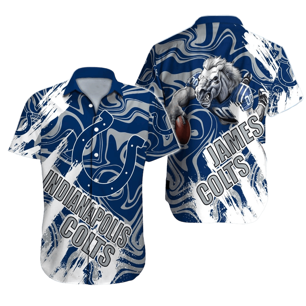 Personalized Indianapolis Colts Tropical Grid Hawaiian Shirt