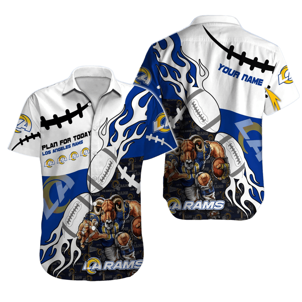 Personalized Los Angeles Rams Fiery Gridiron Hawaiian Shirt