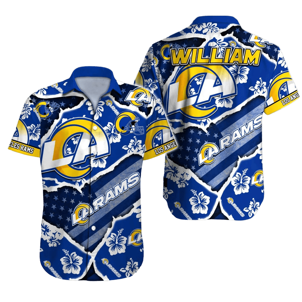 Personalized Los Angeles Rams Floral Victory Hawaiian Shirt