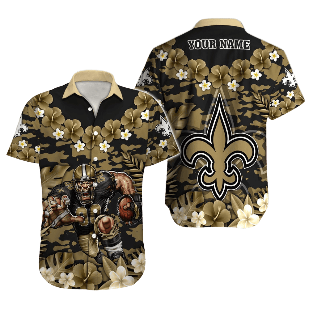 Personalized New Orleans Saints Camo Bloom Hawaiian Shirt
