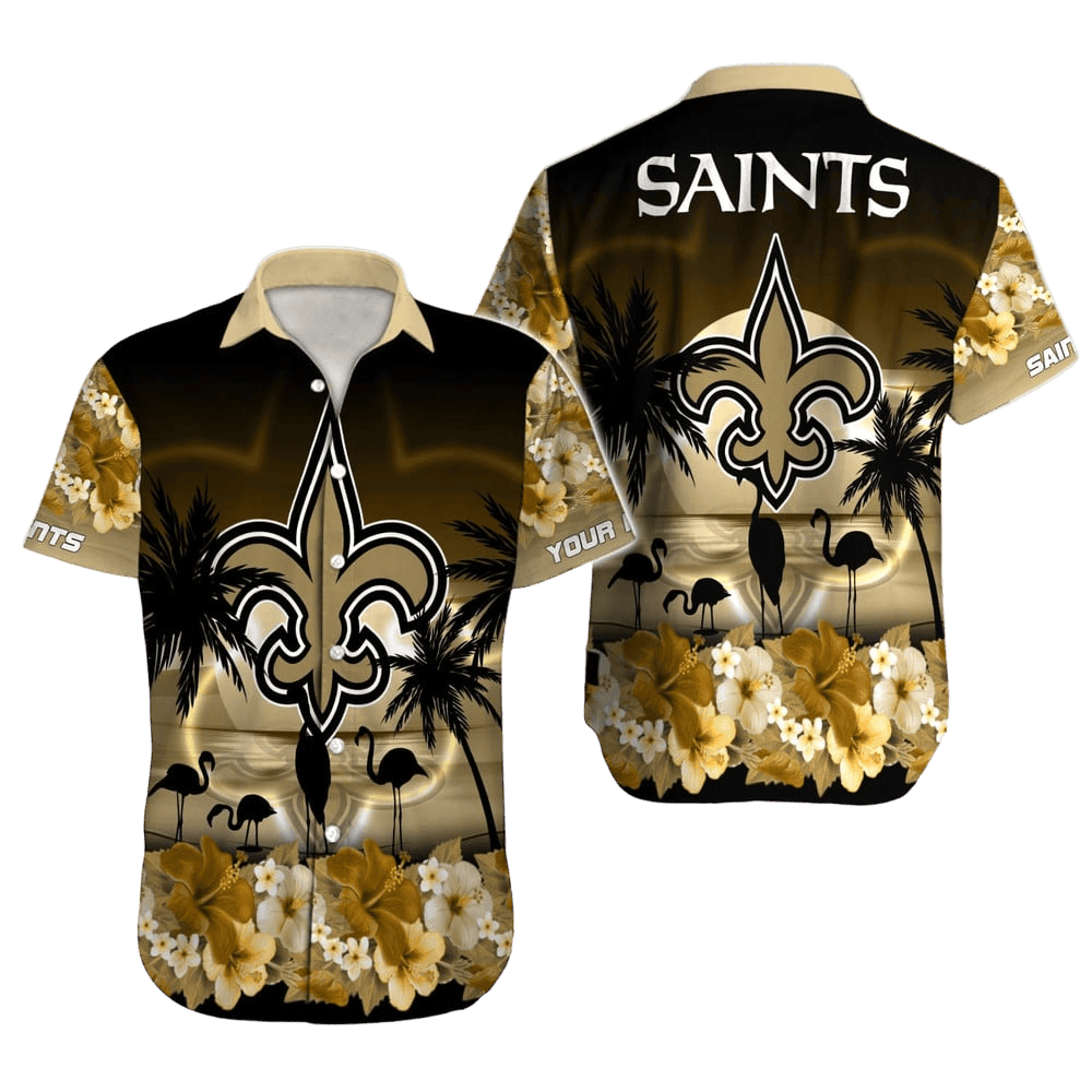 Personalized New Orleans Saints Flamingo Paradise Hawaiian Shirt