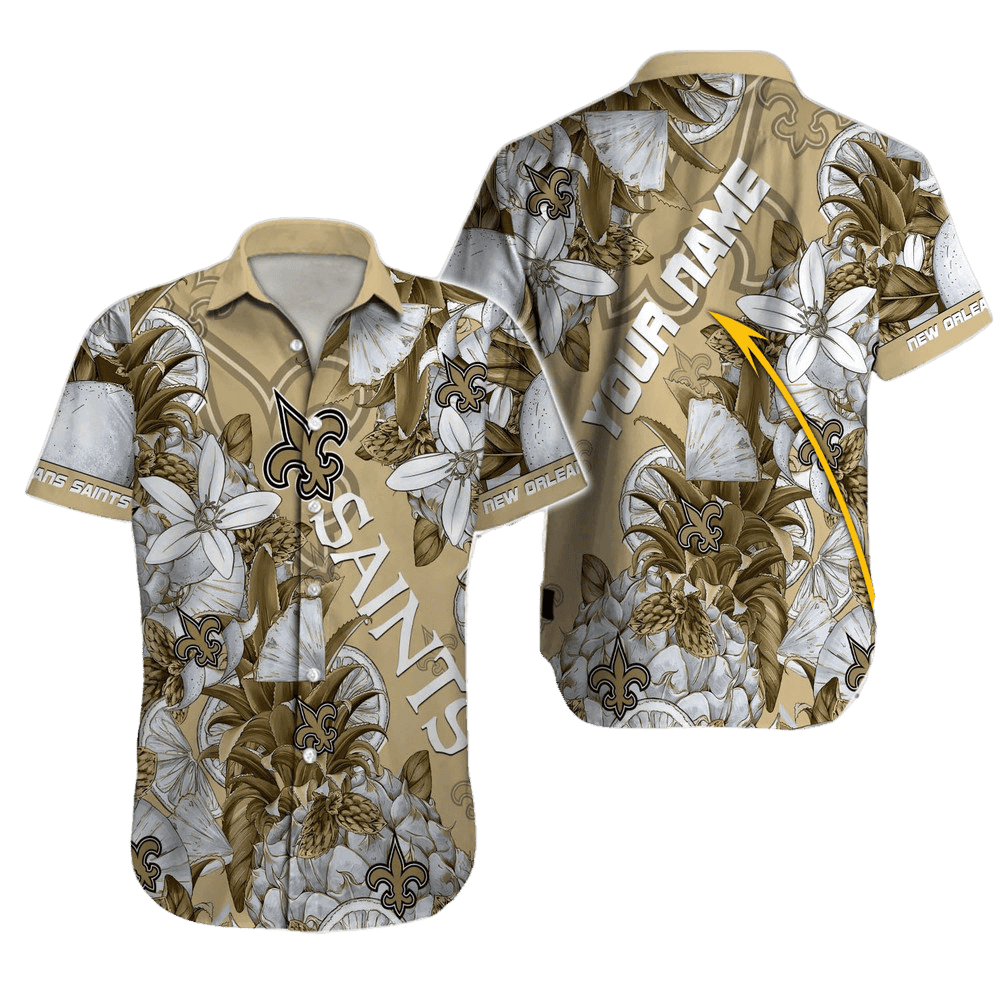 Personalized New Orleans Saints Floral Gold Hawaiian Shirt