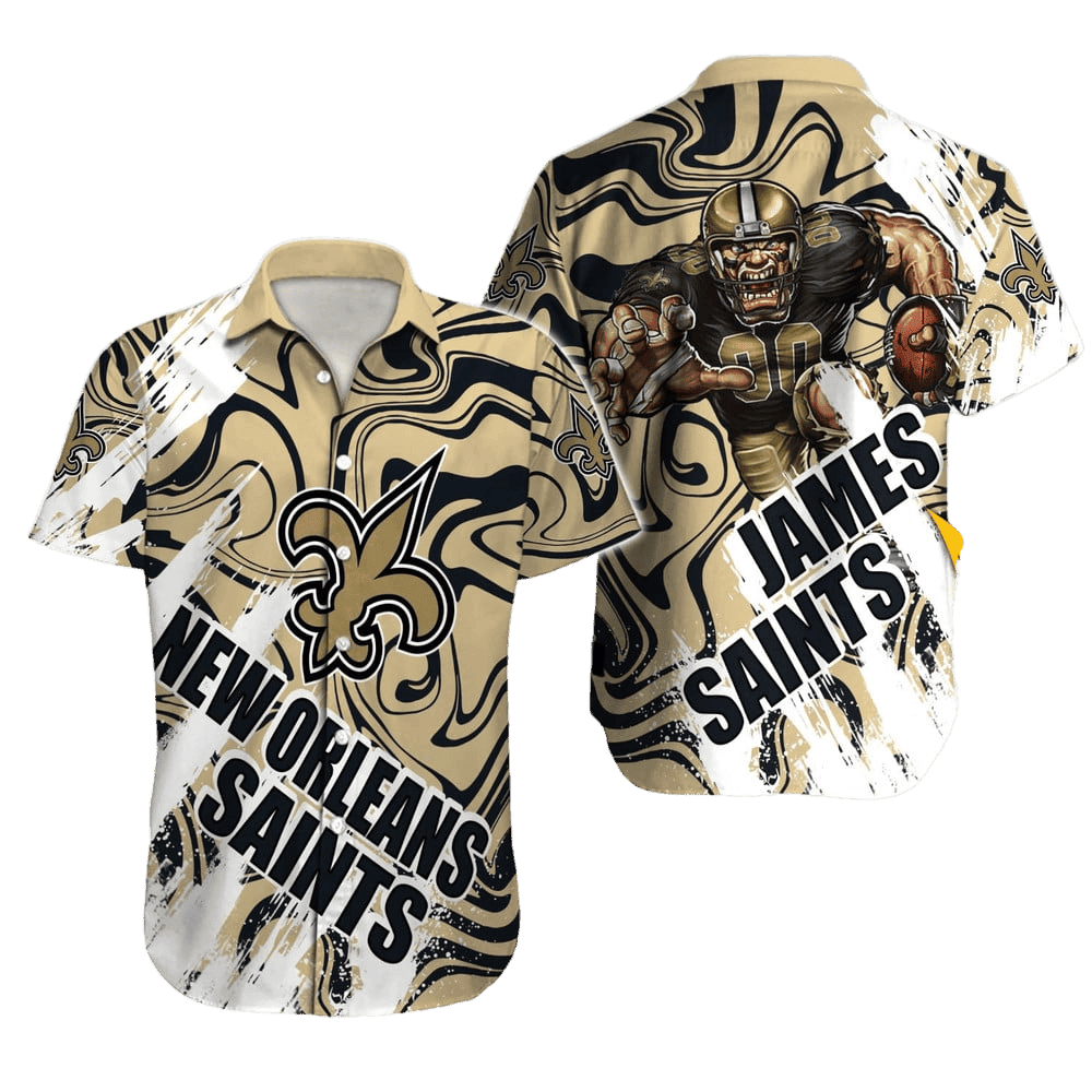 Personalized New Orleans Saints Golden Swirl Hawaiian Shirt