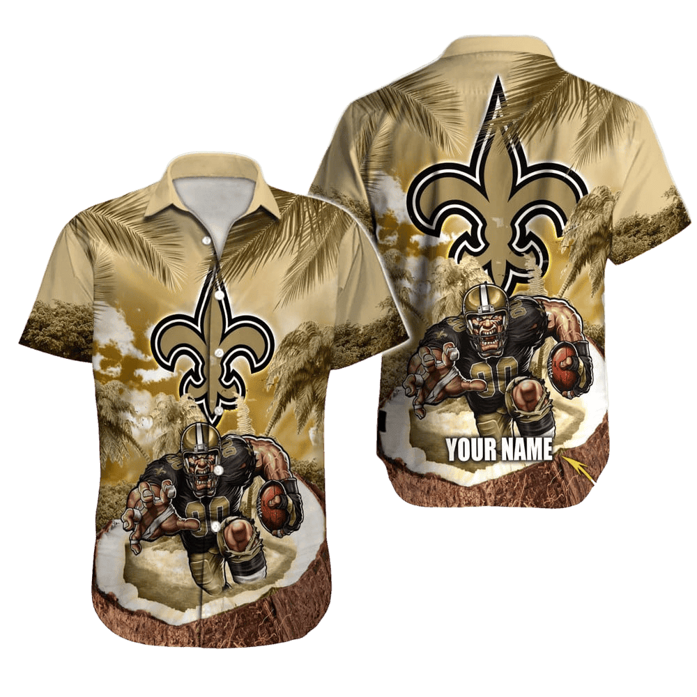 Personalized New Orleans Saints Gridiron Tropic Hawaiian Shirt