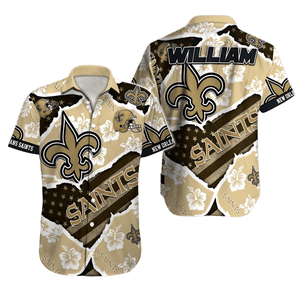 Personalized New Orleans Saints Hibiscus Pride Hawaiian Shirt