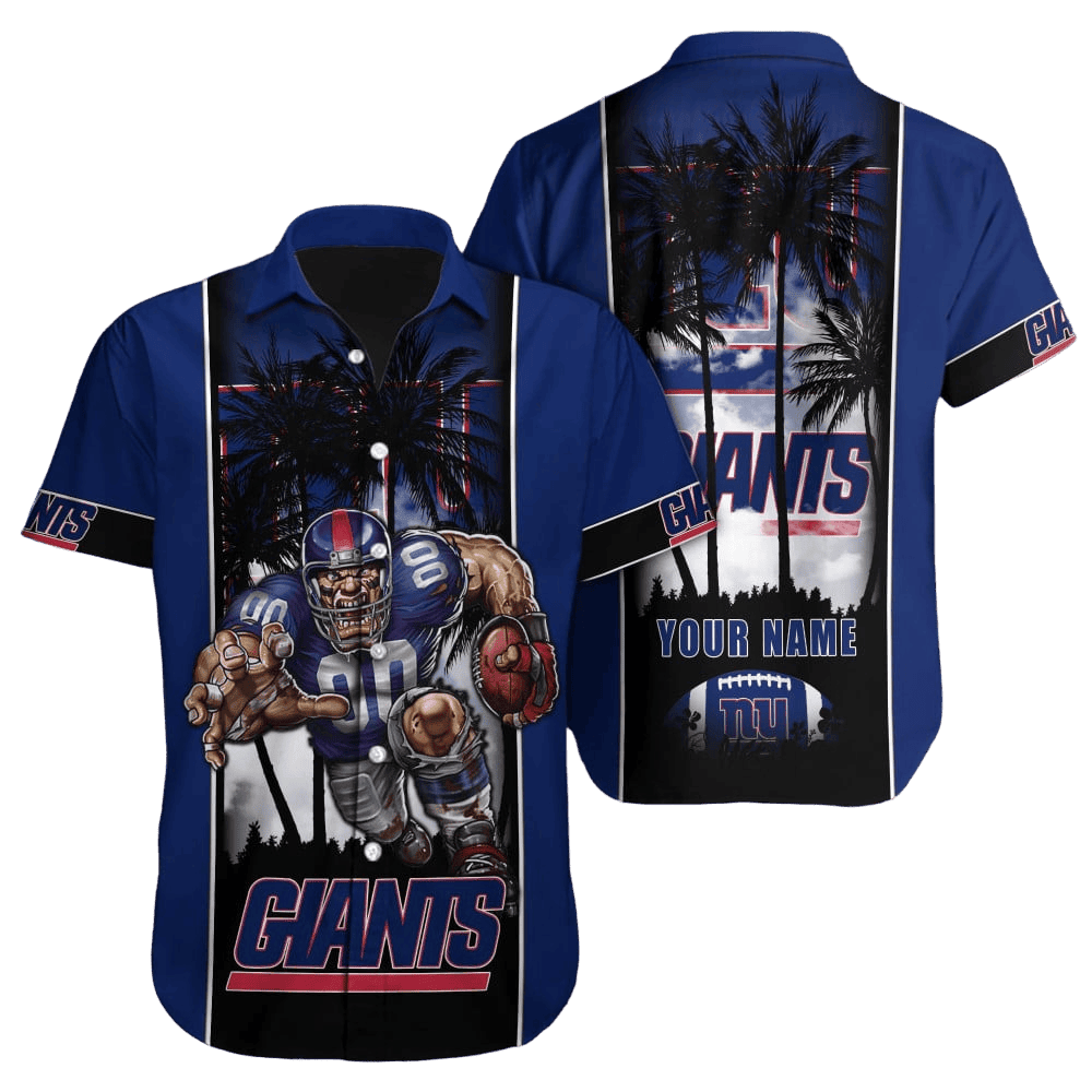 Personalized New York Giants Hibiscus Blitz Hawaiian Shirt