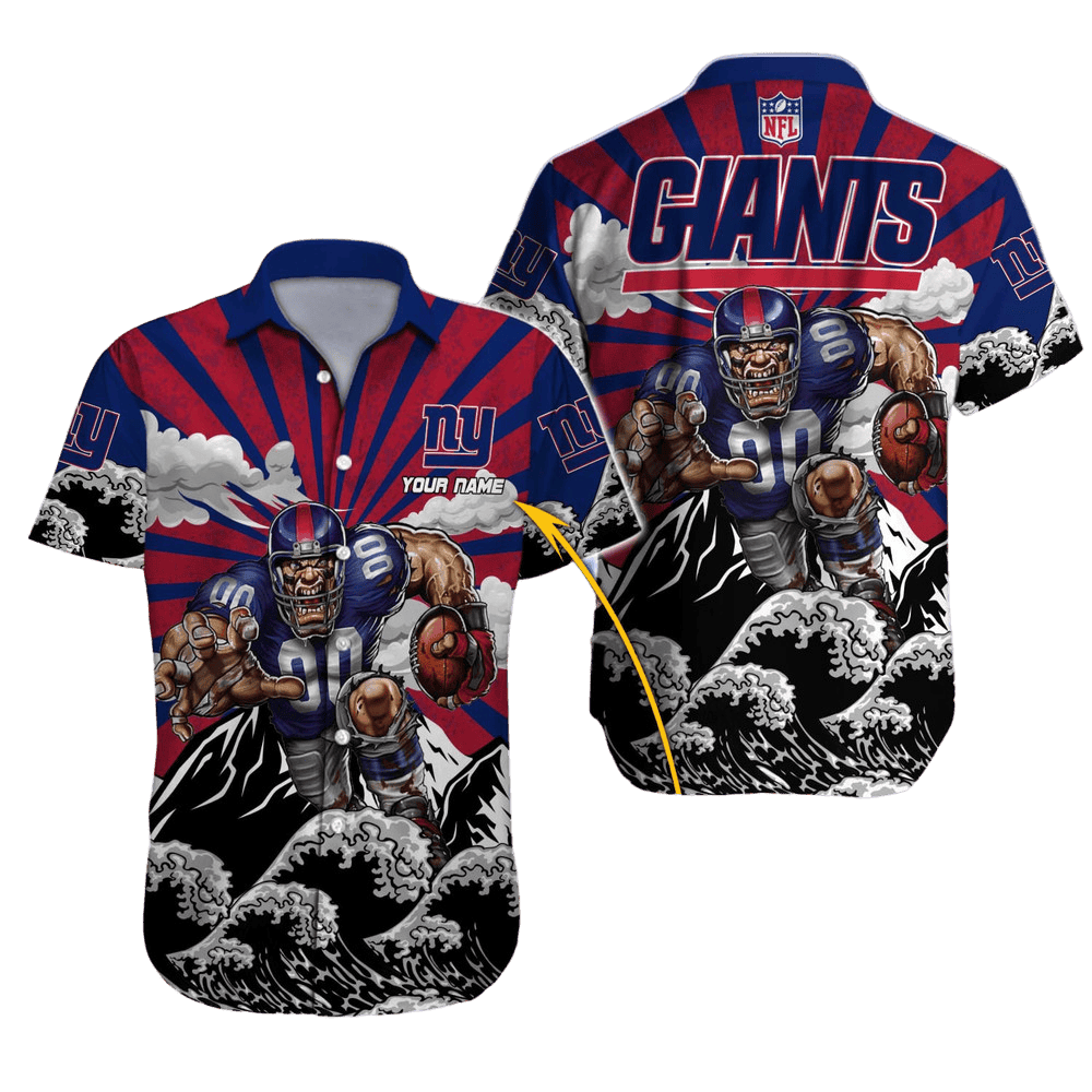 Personalized New York Giants Rising Waves Hawaiian Shirt