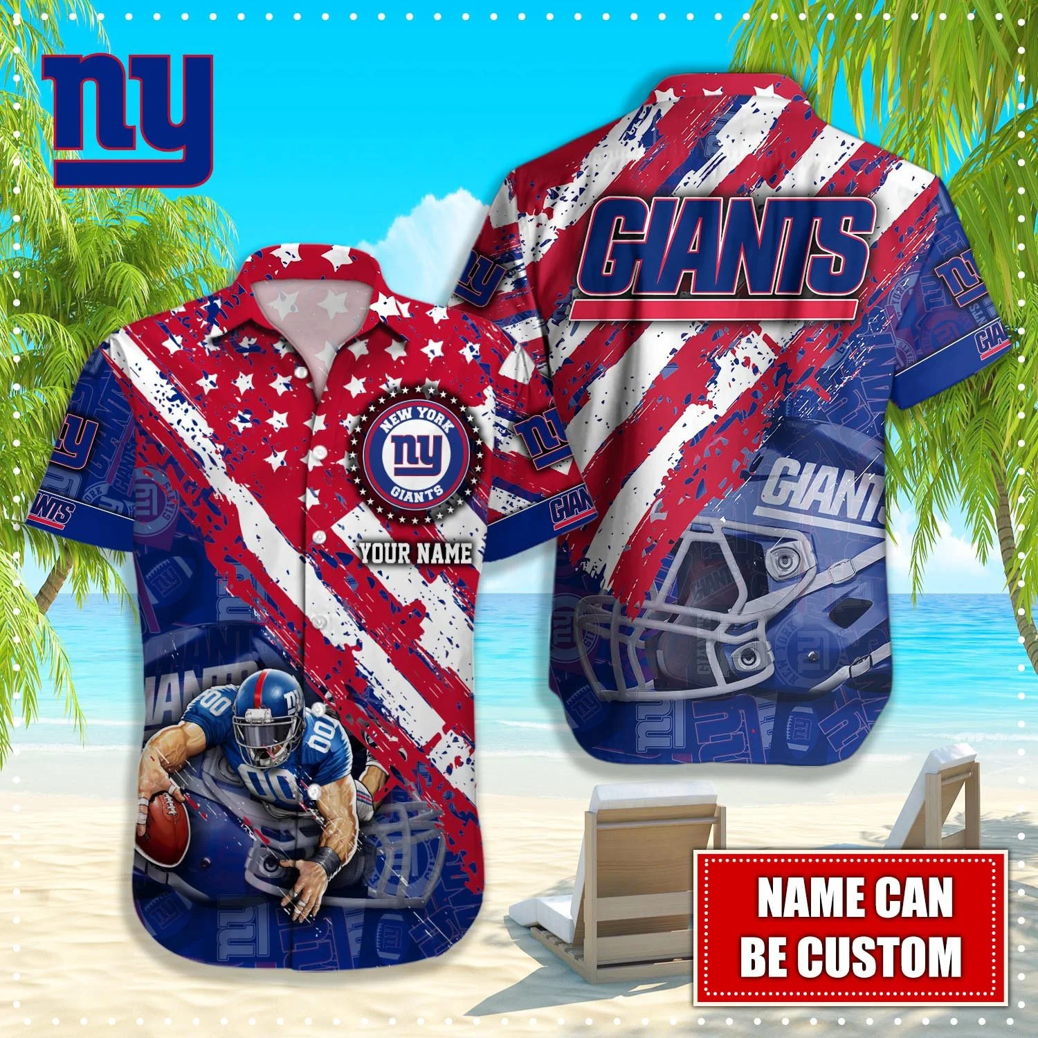 Personalized New York Giants Stars and Stripes Hawaiian Shirt