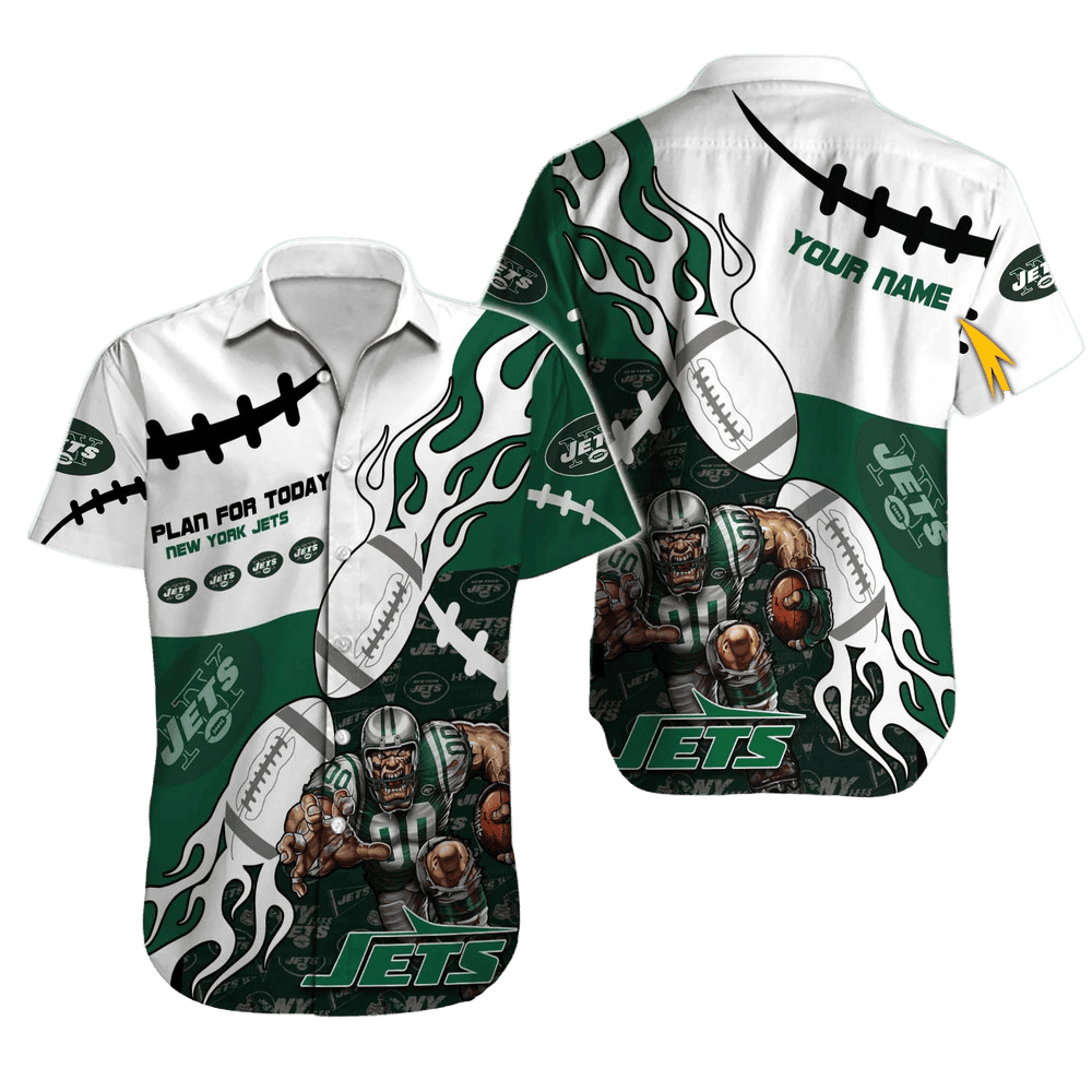 Personalized New York Jets Fiery Football Hawaiian Shirt