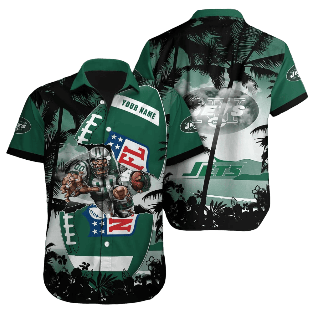 Personalized New York Jets Palms and Action Hawaiian Shirt
