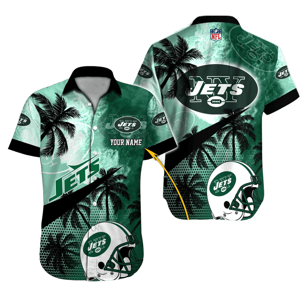 Personalized New York Jets Tropical Helmet Hawaiian Shirt