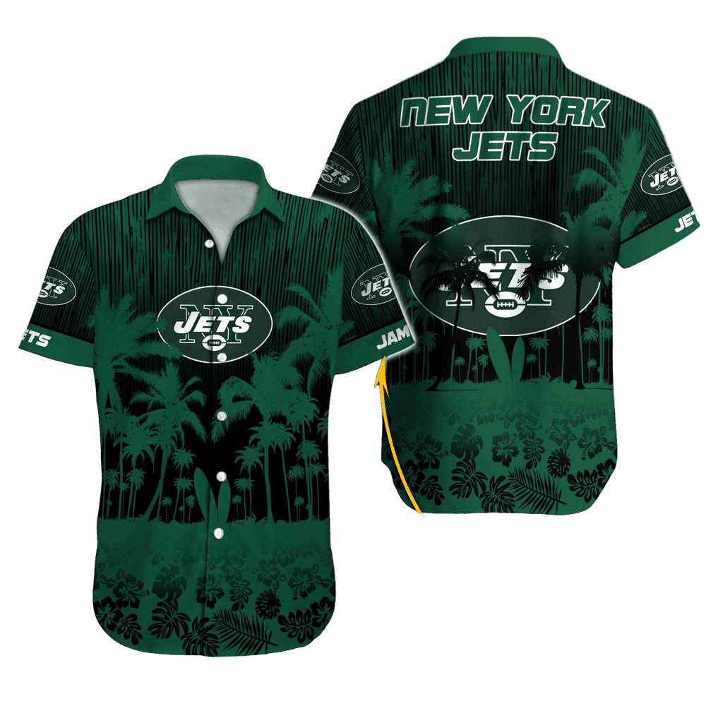 Personalized New York Jets Tropical Silhouette Hawaiian Shirt