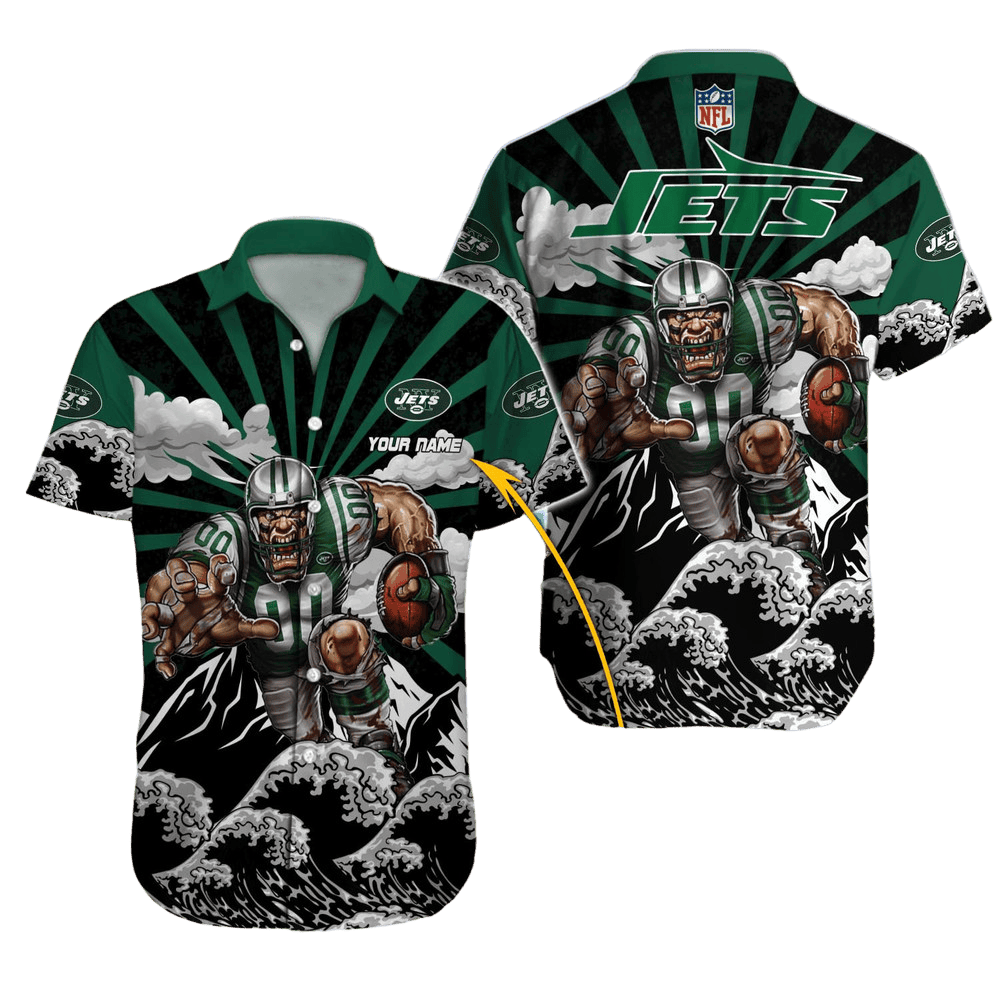 Personalized New York Jets Wave Warrior Hawaiian Shirt