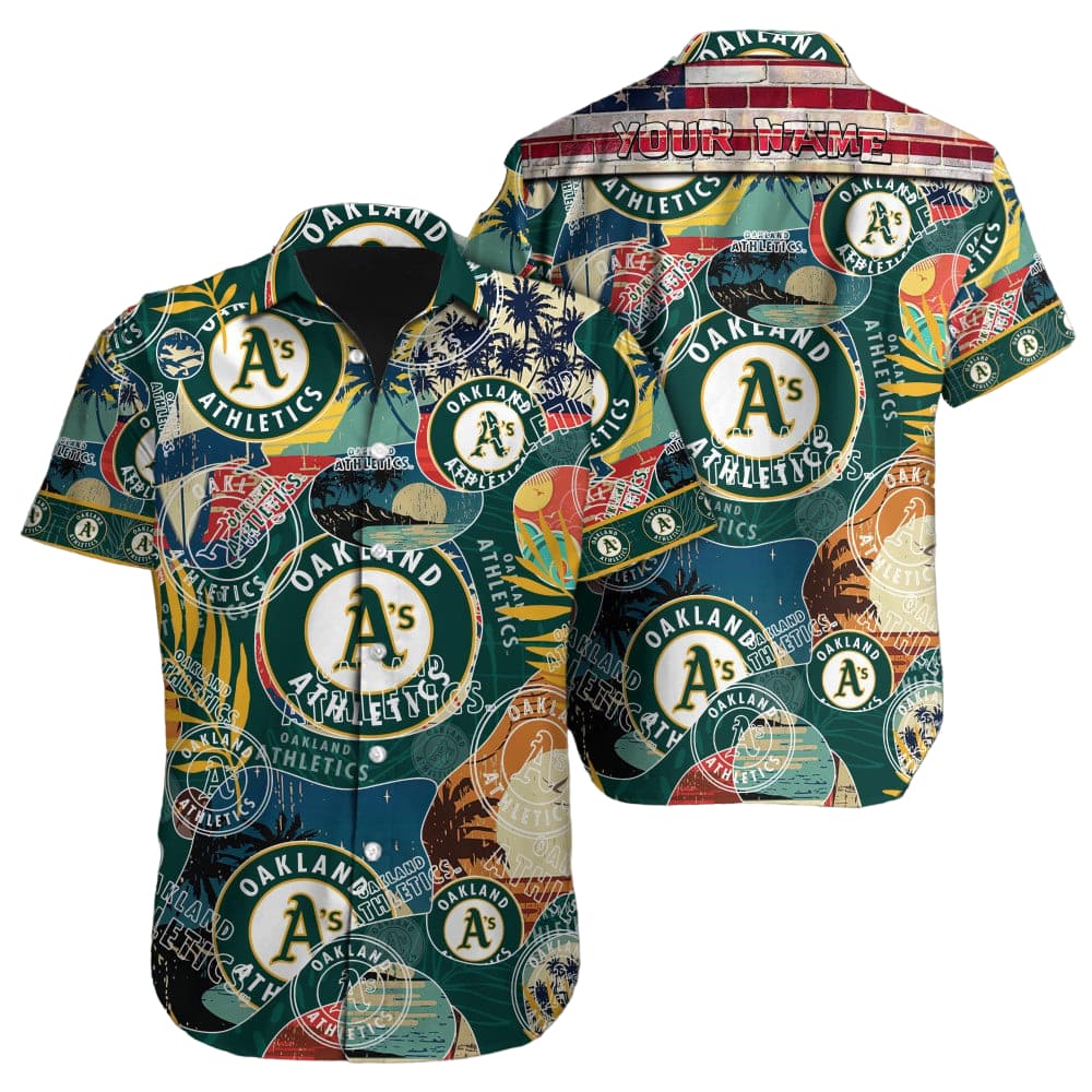 Personalized Oakland Athletics Retro Collage Hawaiian Shirt
