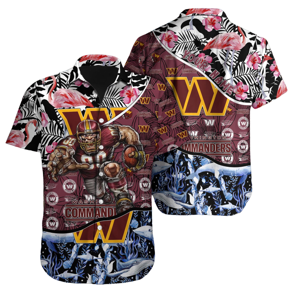 Personalized Washington Commanders Flamingo Ocean Hawaiian Shirt