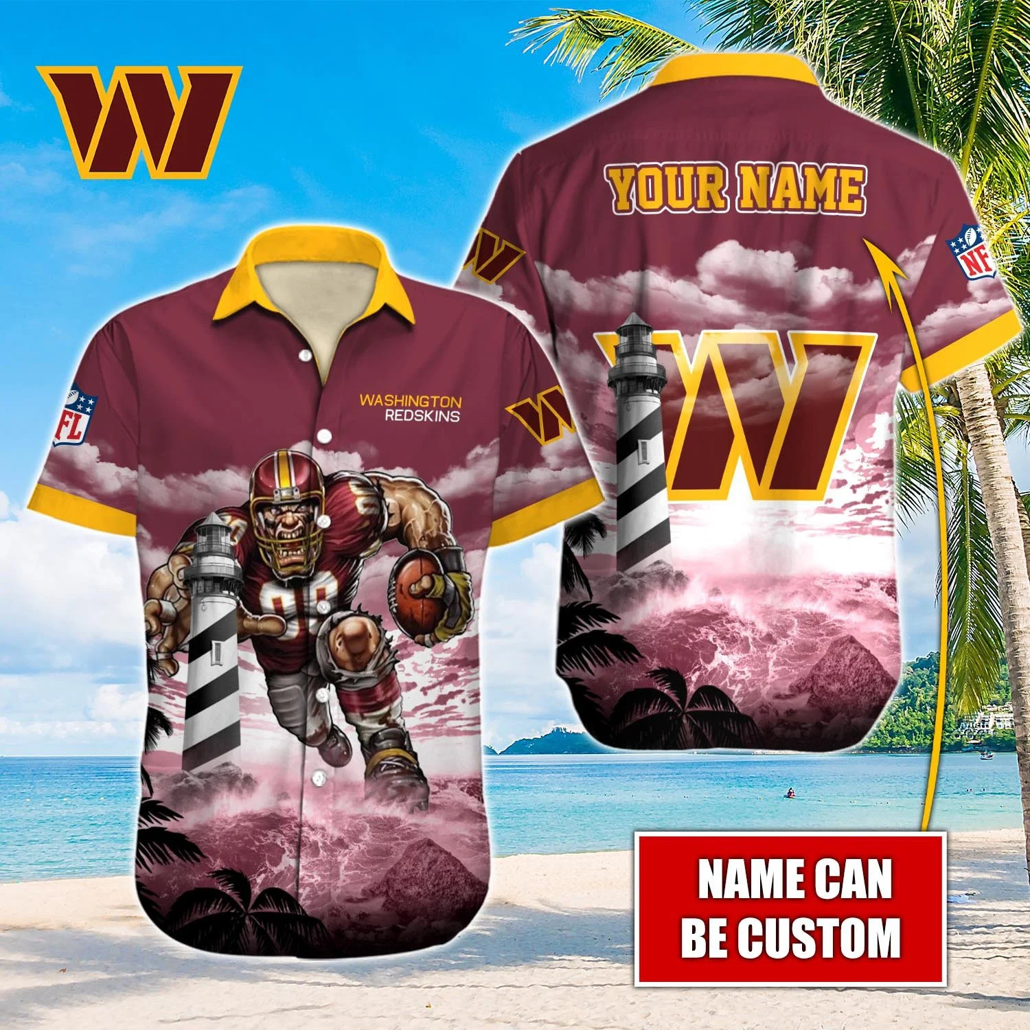 Personalized Washington Commanders Lighthouse Warrior Hawaiian Shirt