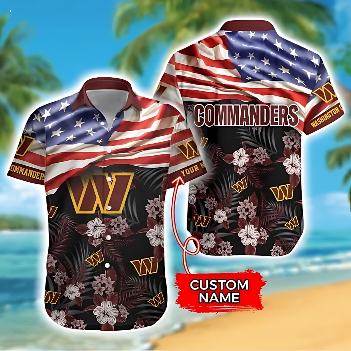 Personalized Washington Commanders Patriotic Floral Hawaiian Shirt