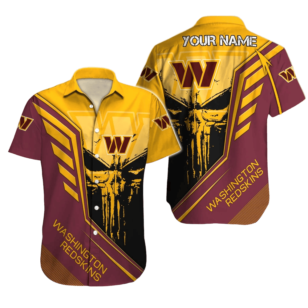 Personalized Washington Commanders Skull Emblem Hawaiian Shirt