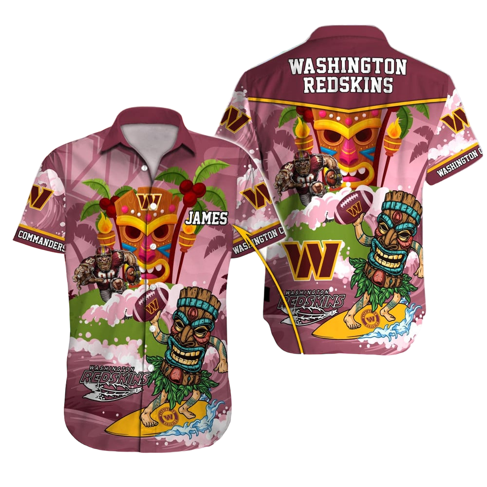 Personalized Washington Commanders Tiki Surf Hawaiian Shirt