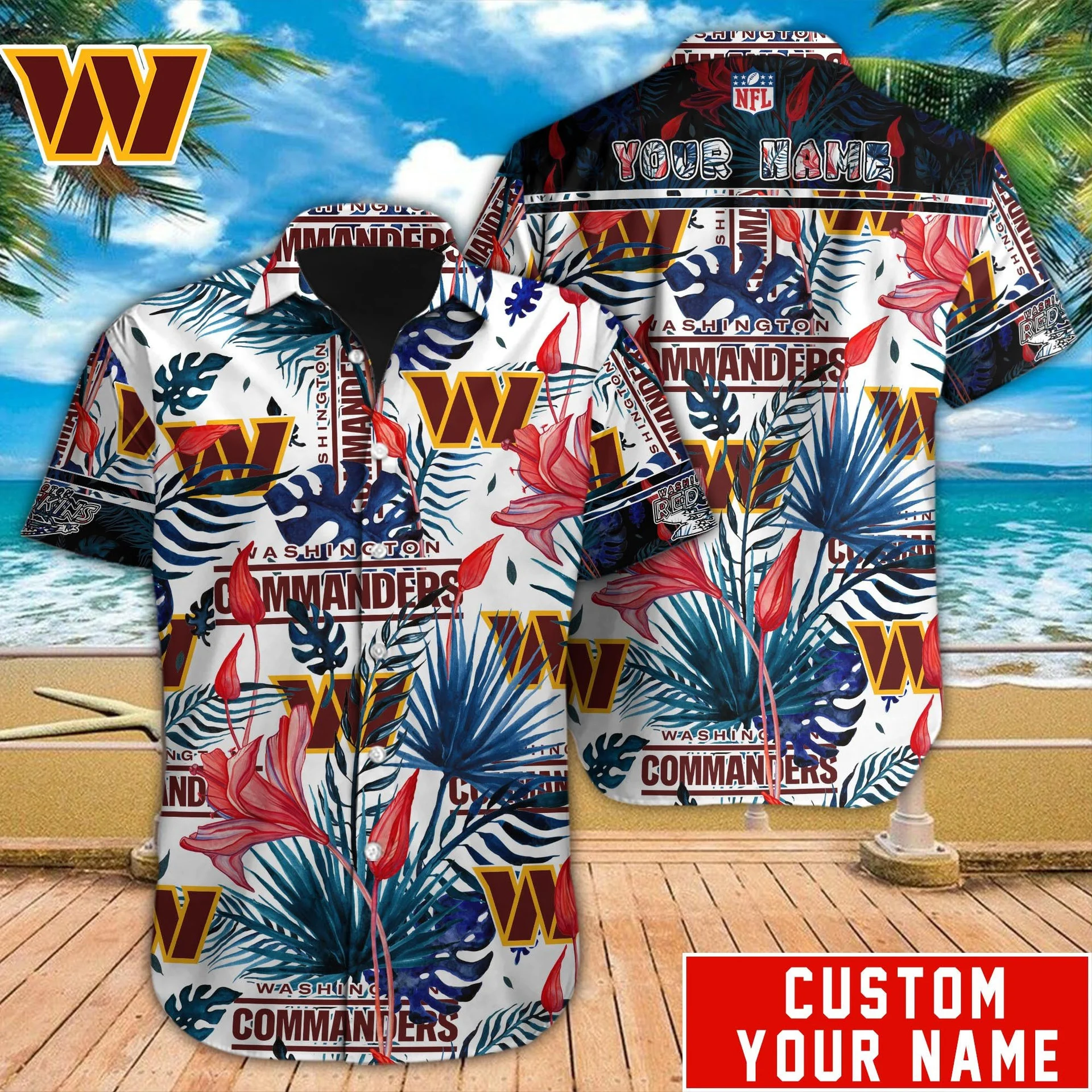 Personalized Washington Commanders Tropical Fan Hawaiian Shirt