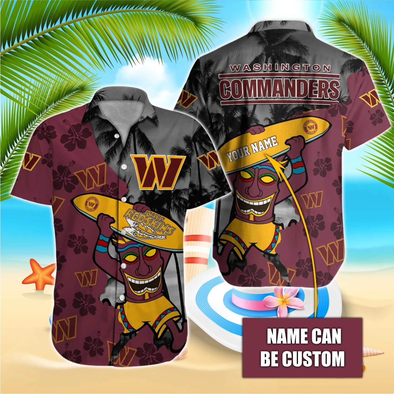 Personalized Washington Commanders Tropical Tiki Hawaiian Shirt