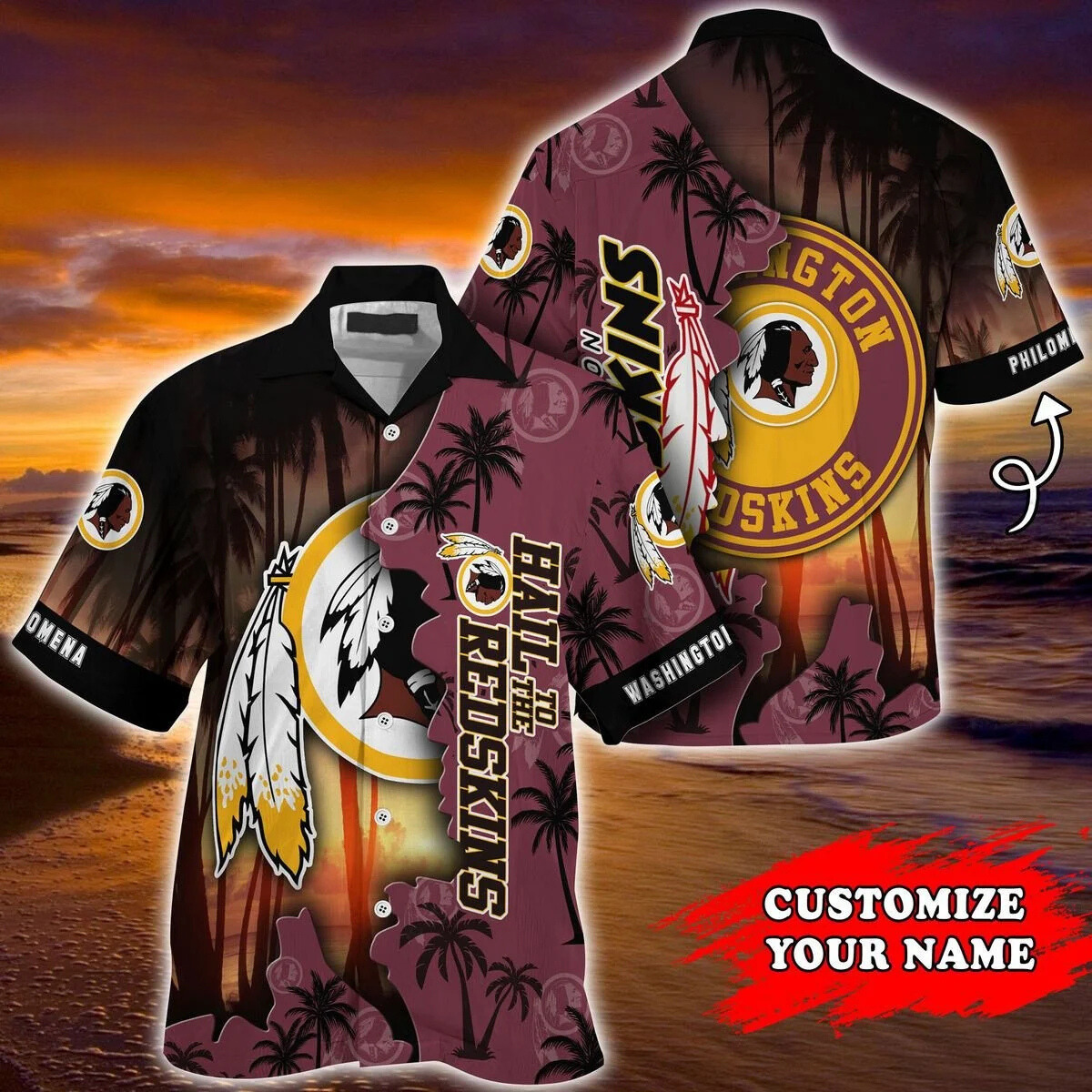 Personalized Washington Redskins Sunset Warrior Hawaiian Shirt