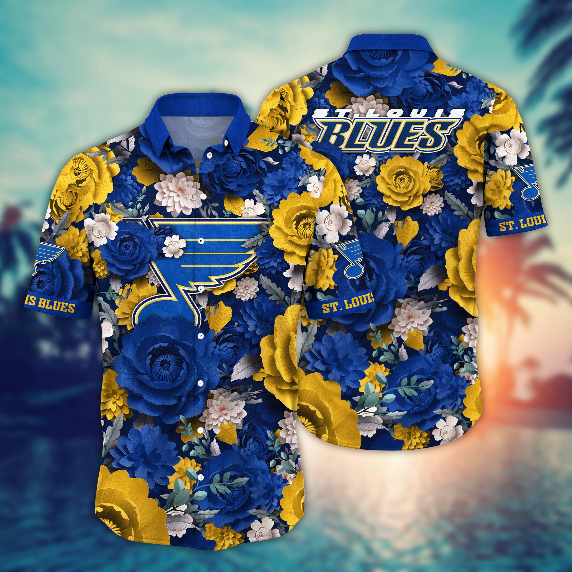 St. Louis Blues Golden Bloom Hawaiian Shirt