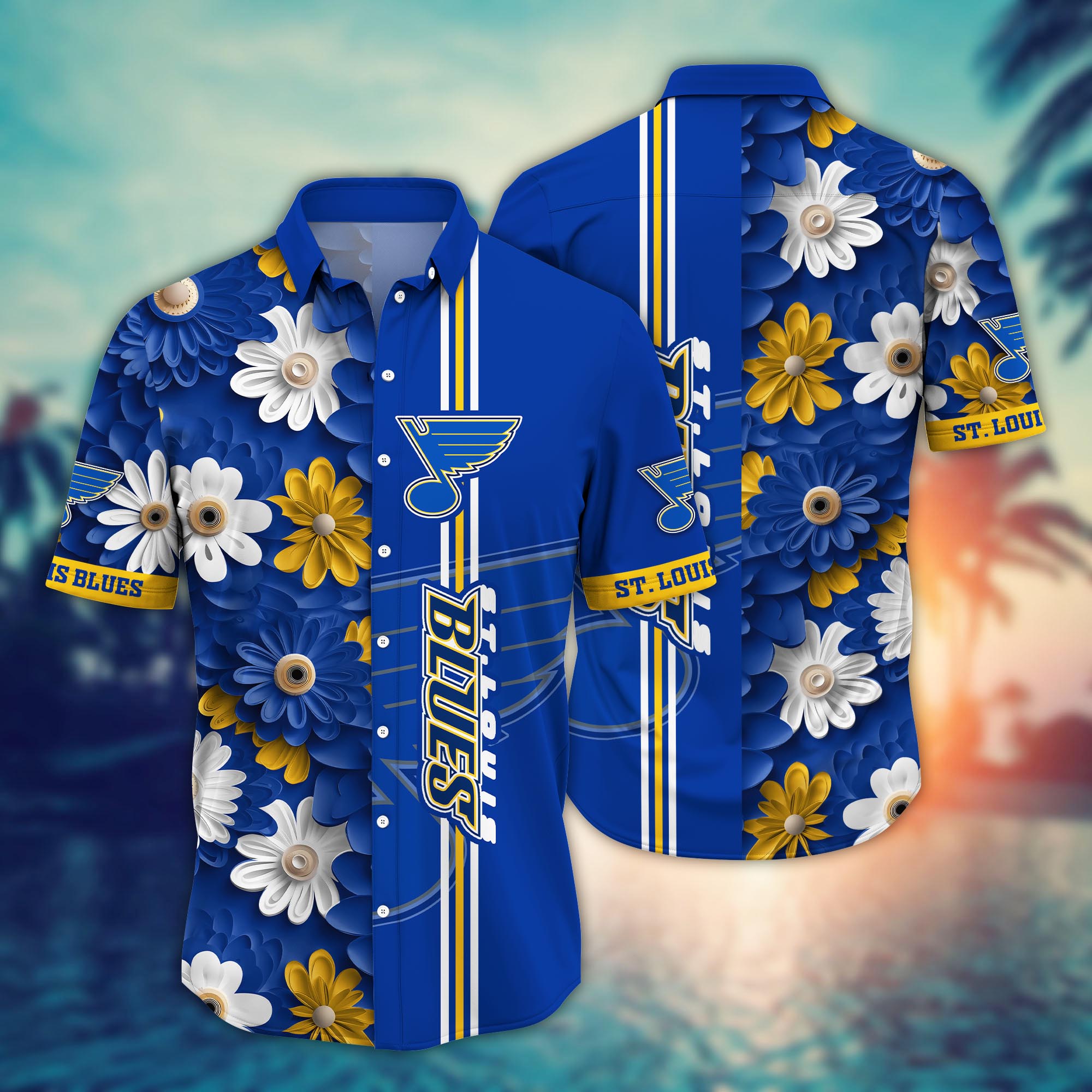 St. Louis Blues Striped Bloom Hawaiian Shirt