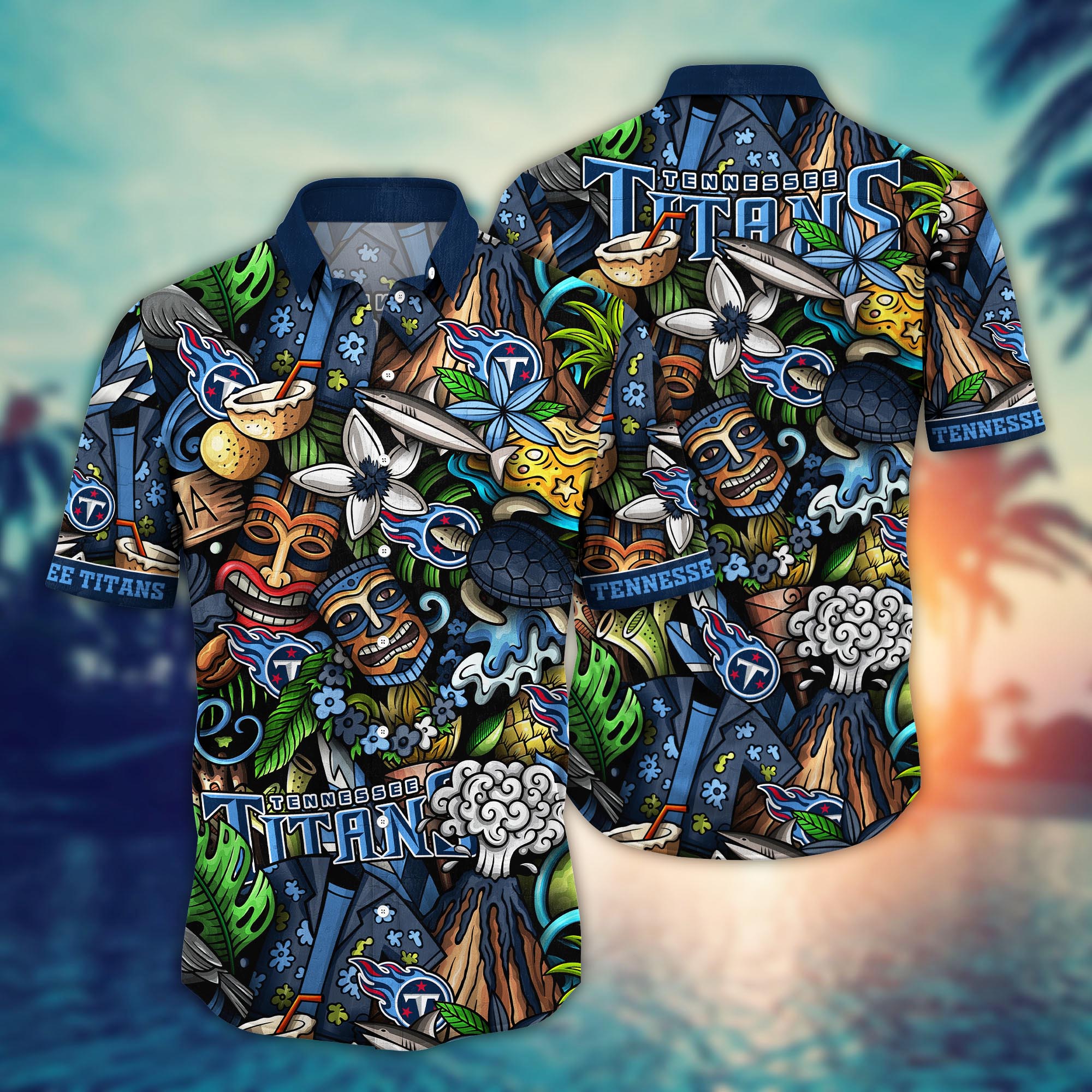 Tennessee Titans Midnight Blooms Hawaiian Shirt