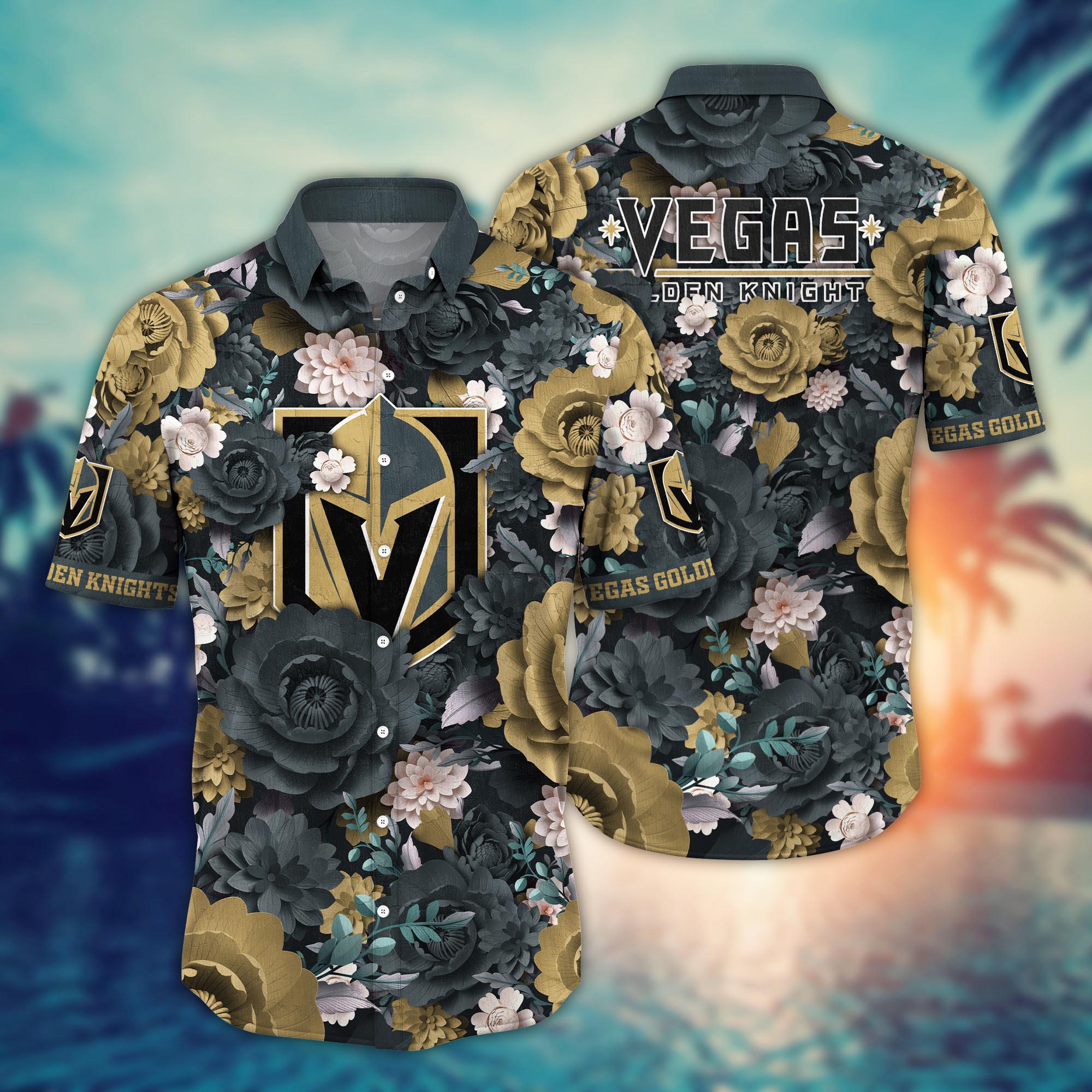 Vegas Golden Knights Bold Blossom Hawaiian Shirt