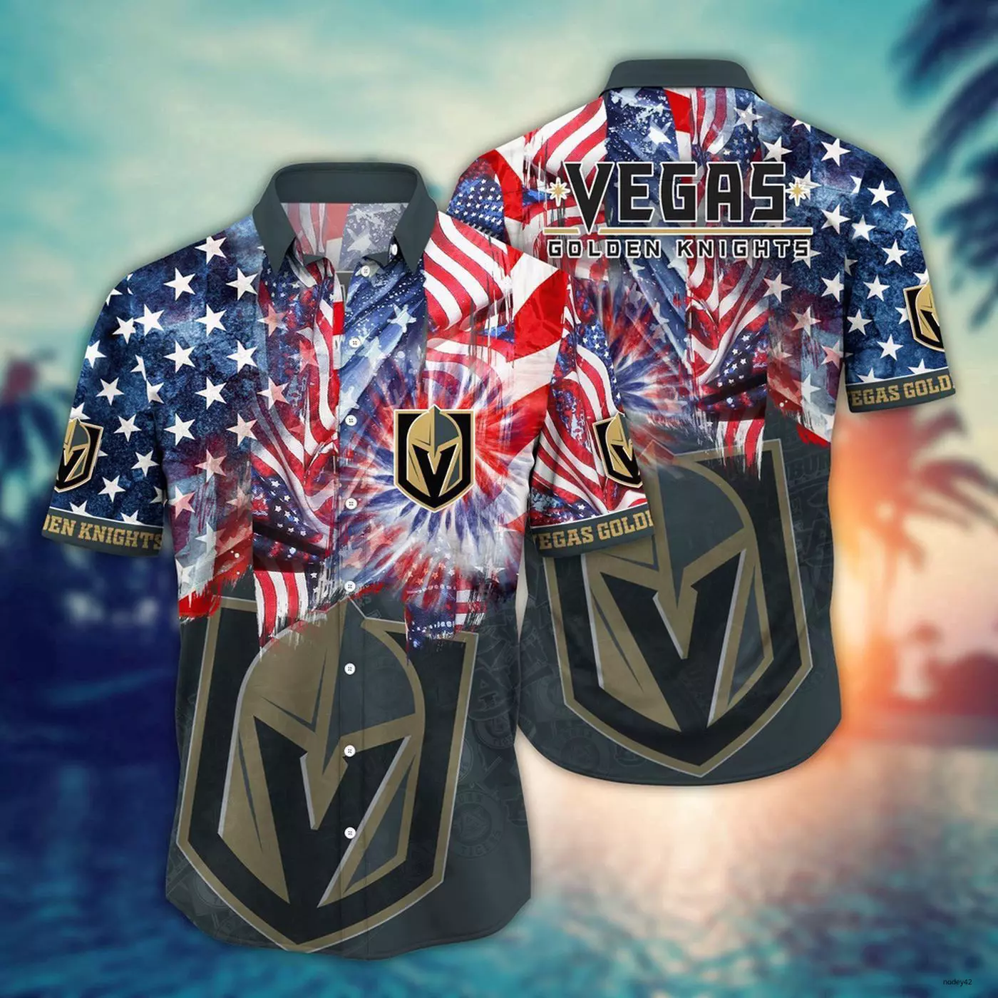 Vegas Golden Knights Firework Patriot Hawaiian Shirt