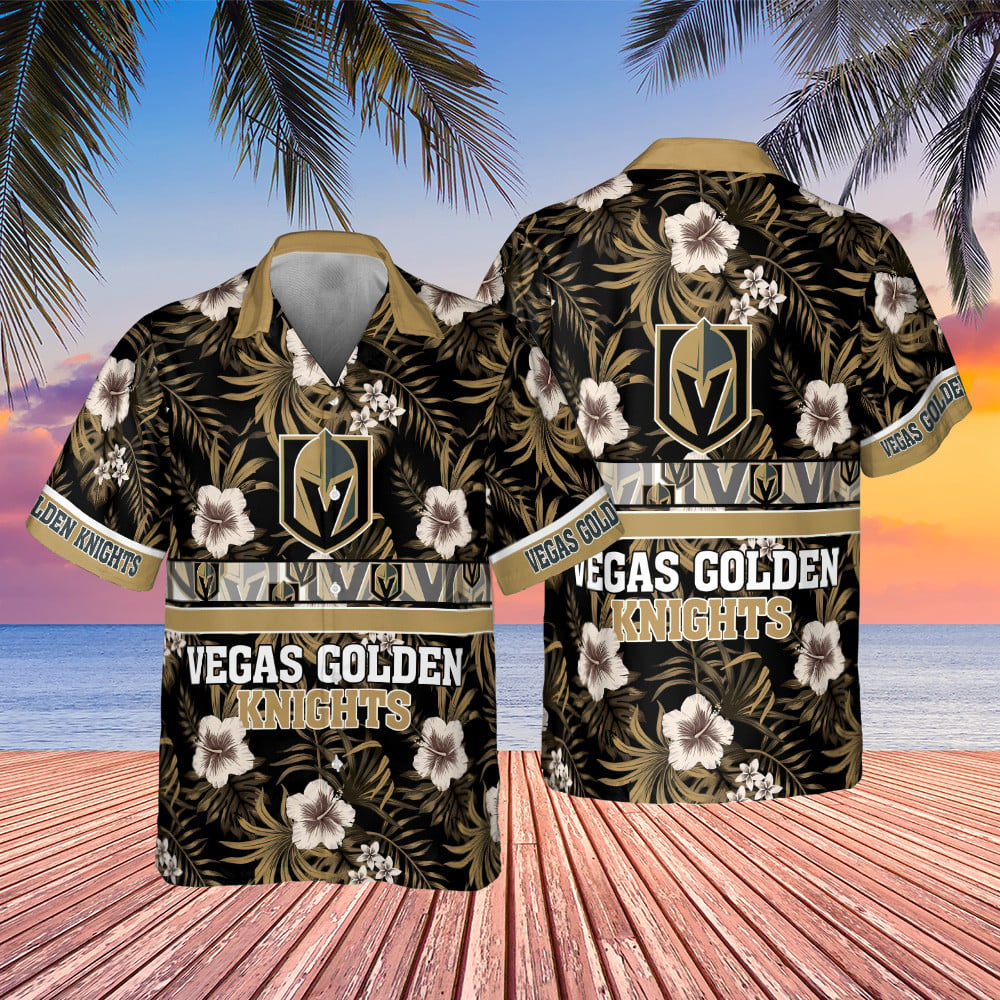 Vegas Golden Knights Striped Floral Hawaiian Shirt