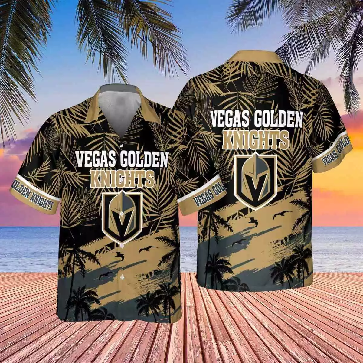 Vegas Golden Knights Sunset Paradise Hawaiian Shirt