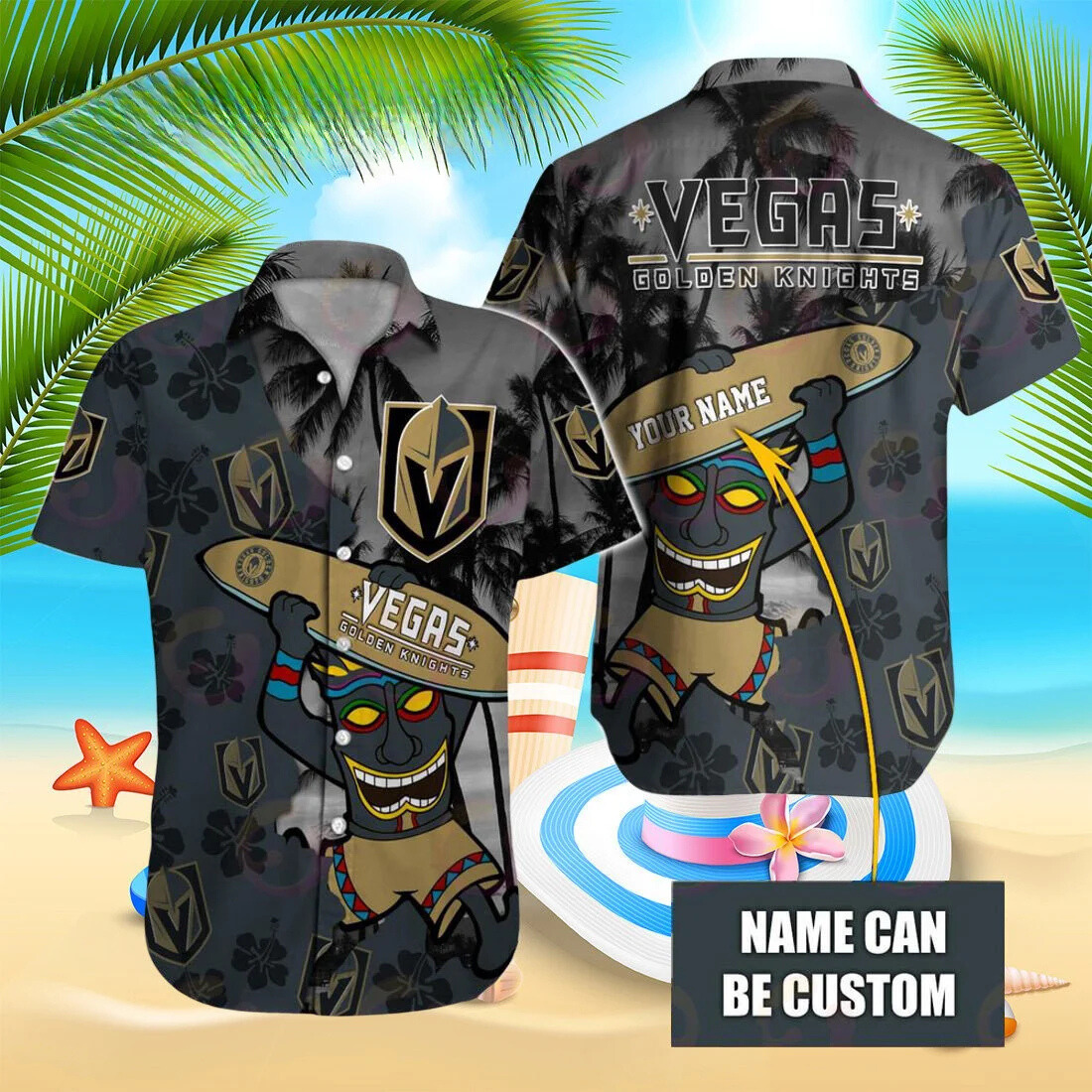 Vegas Golden Knights Tiki Surf Custom Hawaiian Shirt