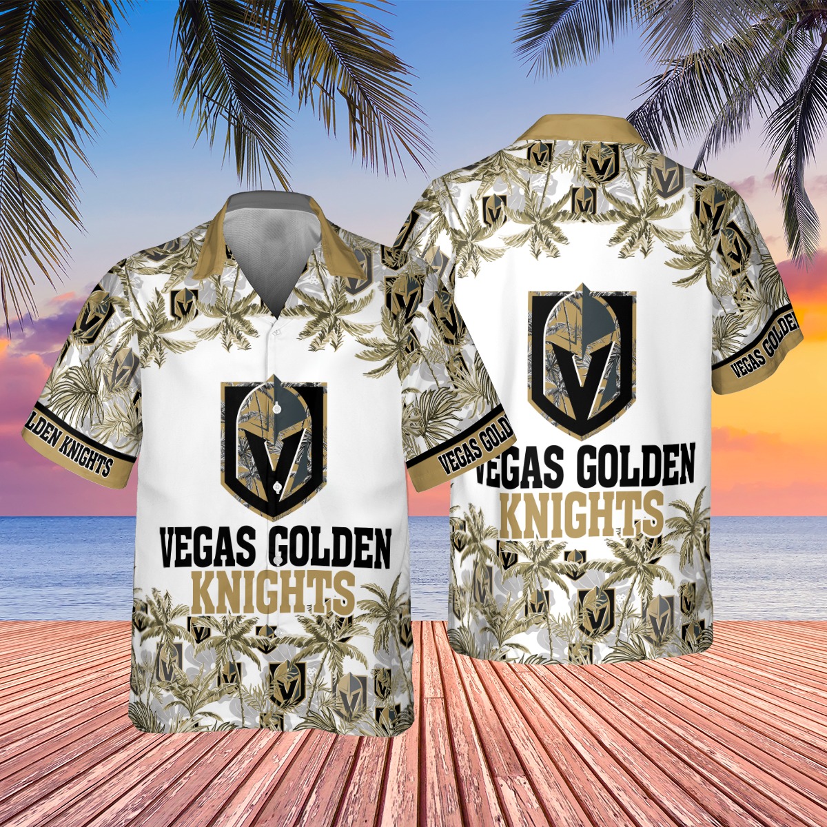 Vegas Golden Knights Tropical Sunset Hawaiian Shirt