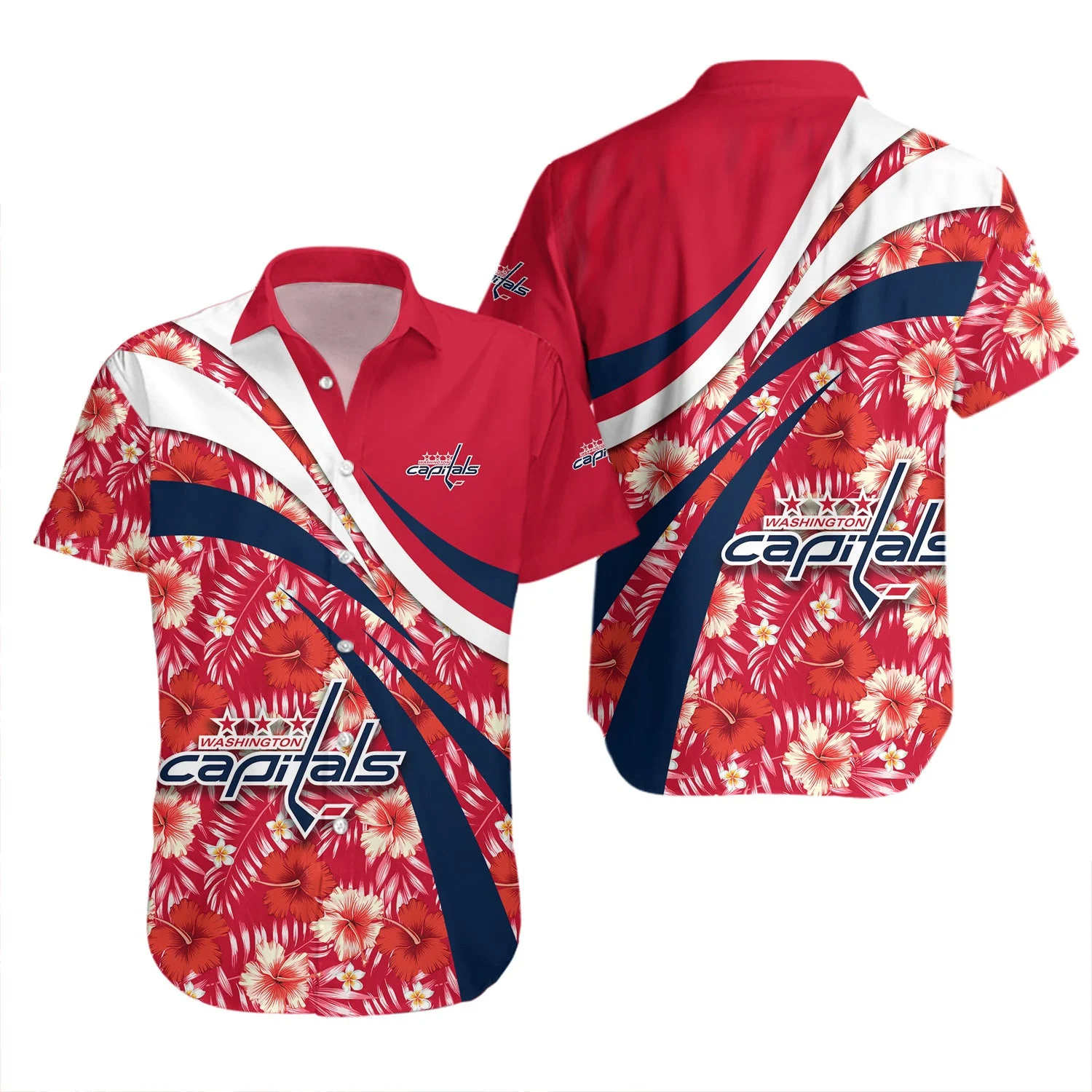 Washington Capitals Hibiscus Wave Hawaiian Shirt