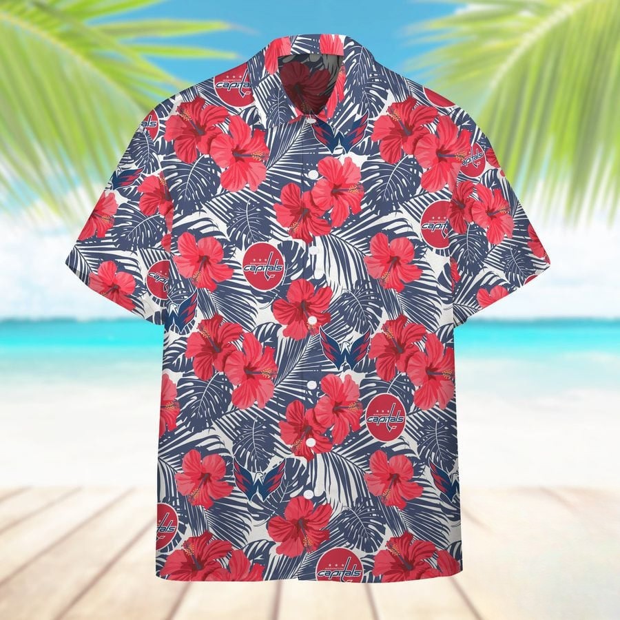 Washington Capitals Tropical Hibiscus Hawaiian Shirt