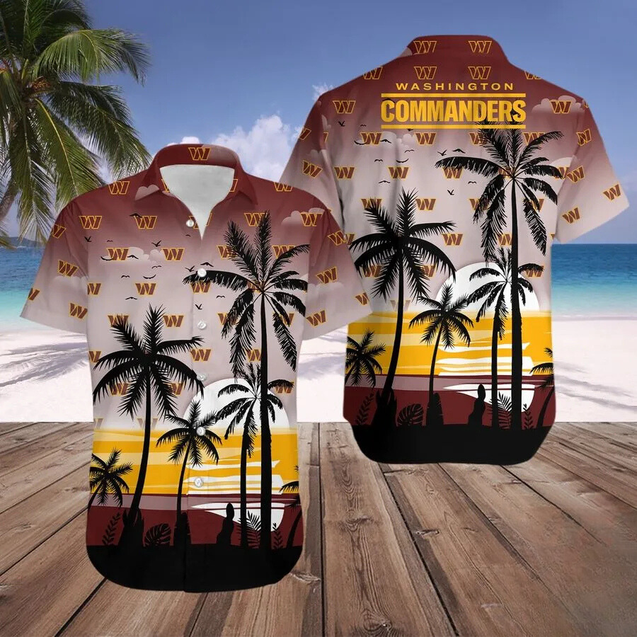 Washington Commanders Beach Sunset Hawaiian Shirt