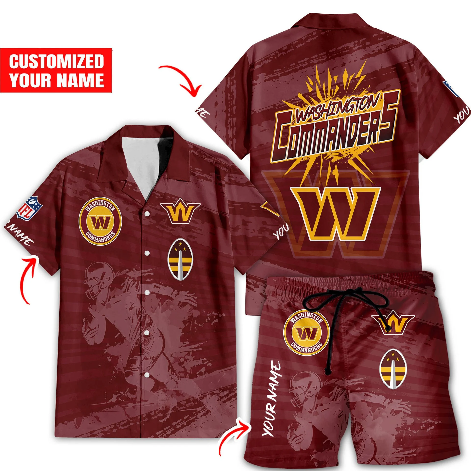 Washington Commanders Personalized Blaze Hawaiian Shirt