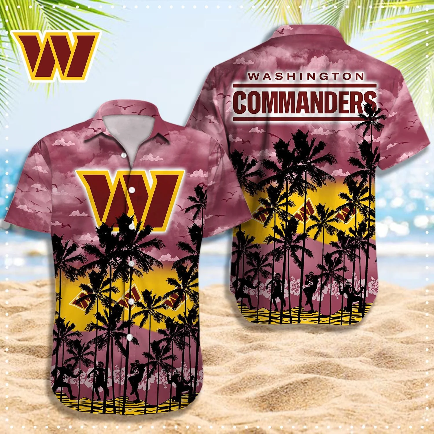 Washington Commanders Sunset Palm Hawaiian Shirt