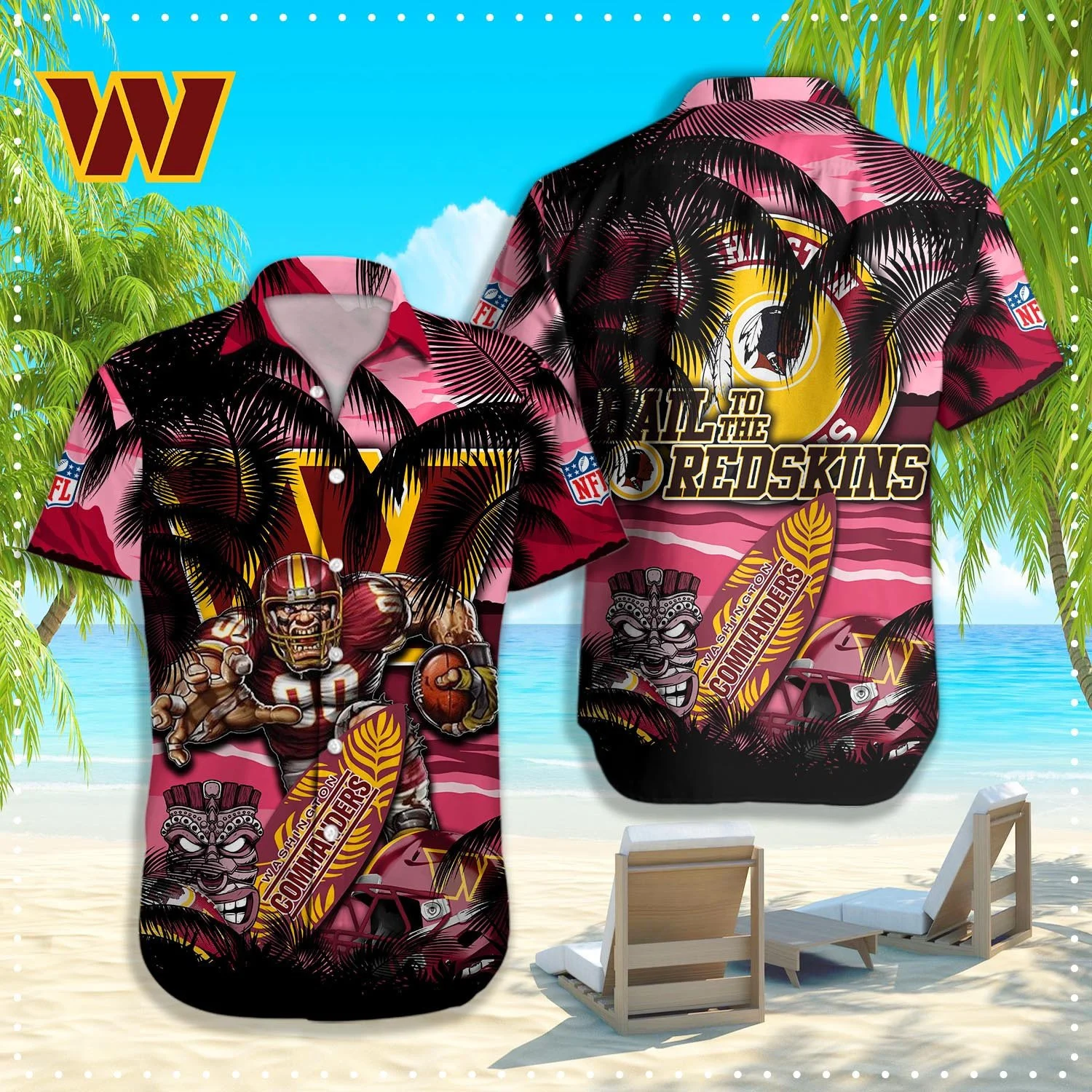 Washington Commanders Tiki Surf Paradise Hawaiian Shirt