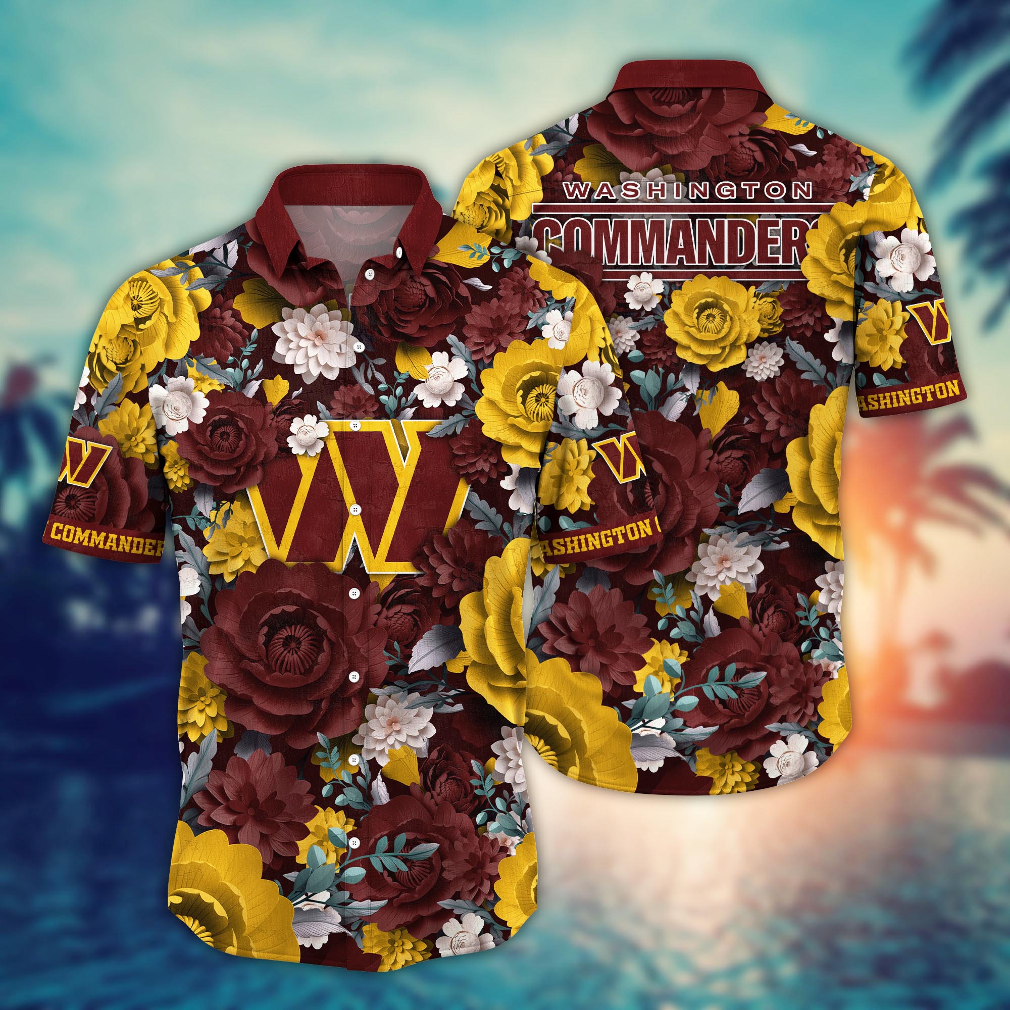 Washington Commanders Vintage Bloom Hawaiian Shirt