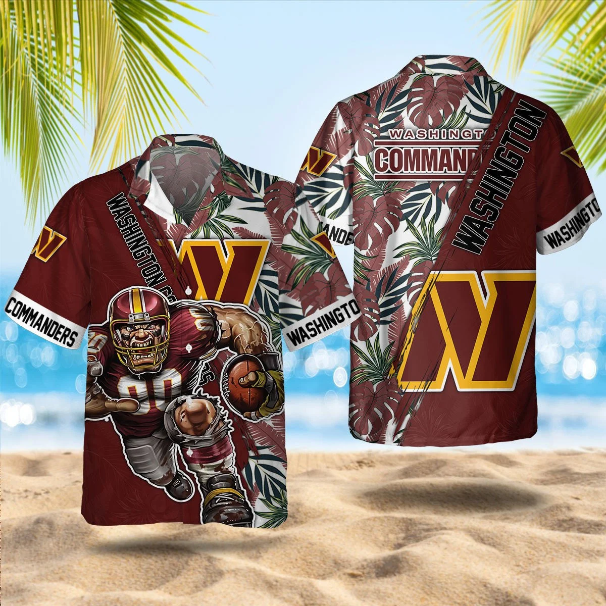 Washington Commanders Warrior Beach Hawaiian Shirt