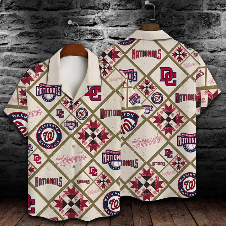 Washington Nationals Palms & Pinstripes Hawaiian Shirt